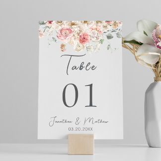 Summer Garden Watercolour Floral Wedding Table Number
