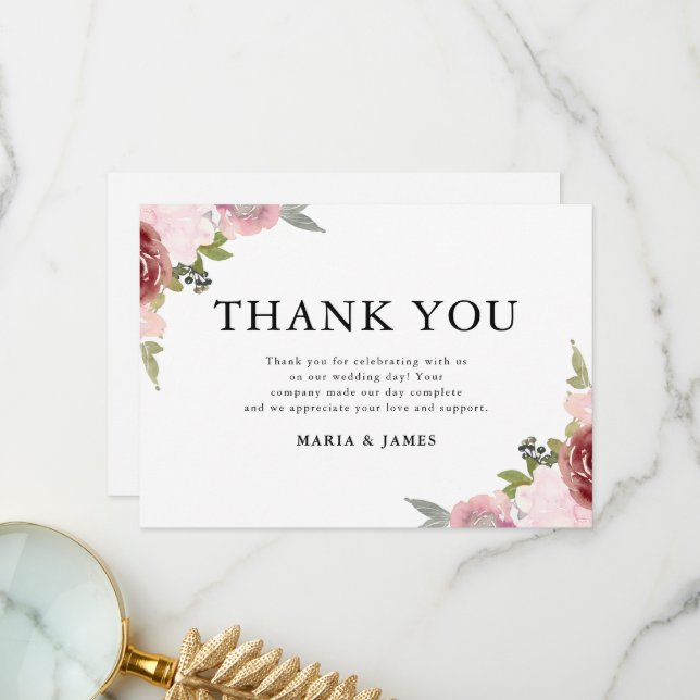 Summer Garden Watercolour Floral Wedding Thank You Card (Front/Back In Situ)