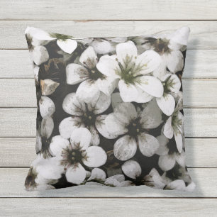 Summer Garden White Flowers Outdoor Cushion