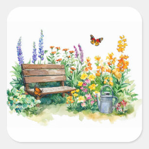 Summer Garden with Butterflies Square Sticker