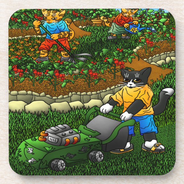 Summer Gardening Cats Coaster (Front)