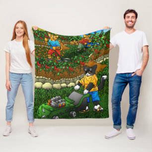 Summer Gardening Cats Fleece Blanket