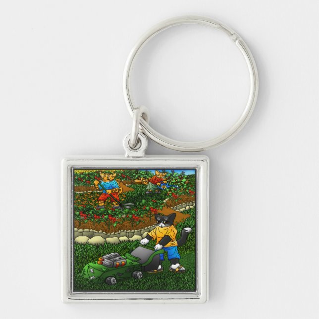 Summer Gardening Cats Key Ring (Front)