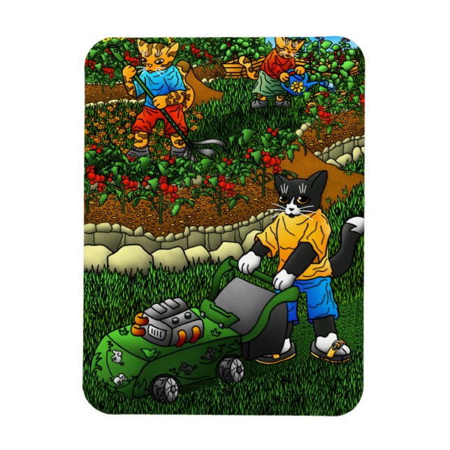 Summer Gardening Cats Magnet (Vertical)