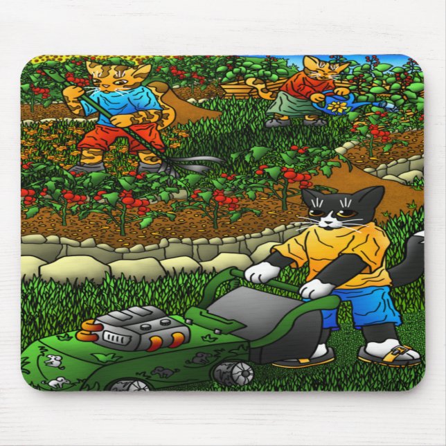 Summer Gardening Cats Mouse Mat (Front)