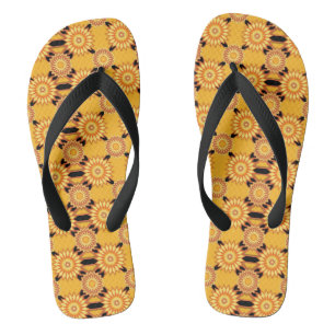 Summer geometric yellow and black flower pattern flip flops
