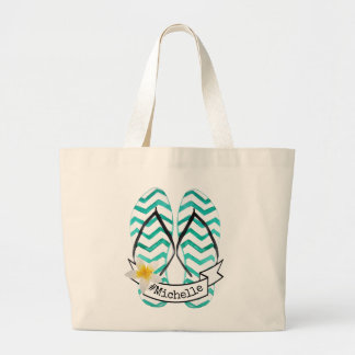 Summer Getaway Beach Flip Flops Personalised Large Tote Bag