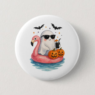 Summer Ghost Watercolor Cute Ghost With Flamingo F 6 Cm Round Badge