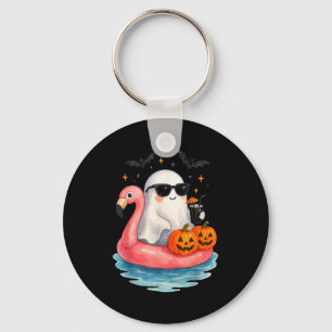 Summer Ghost Watercolor Cute Ghost With Flamingo F Key Ring