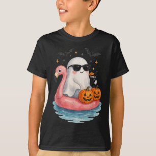 Summer Ghost Watercolor Cute Ghost With Flamingo F T-Shirt