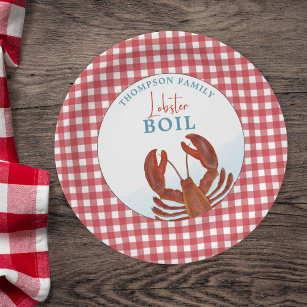 Summer Gingham Lobster Boil Seafood Whimsical Paper Plate
