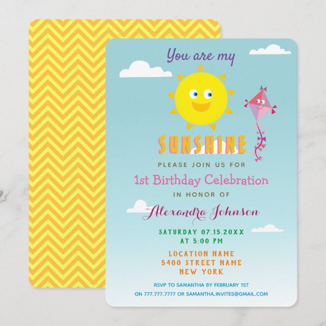 Summer Girl 1st Birthday Invitation (Front/Back)