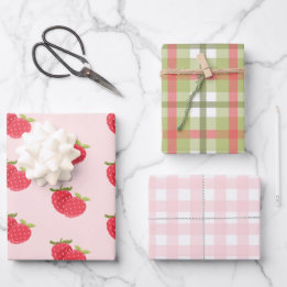 Summer Girl Birthday Strawberry Wrapping Paper Sheet