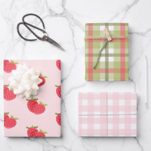 Summer Girl Birthday Strawberry Wrapping Paper Sheet