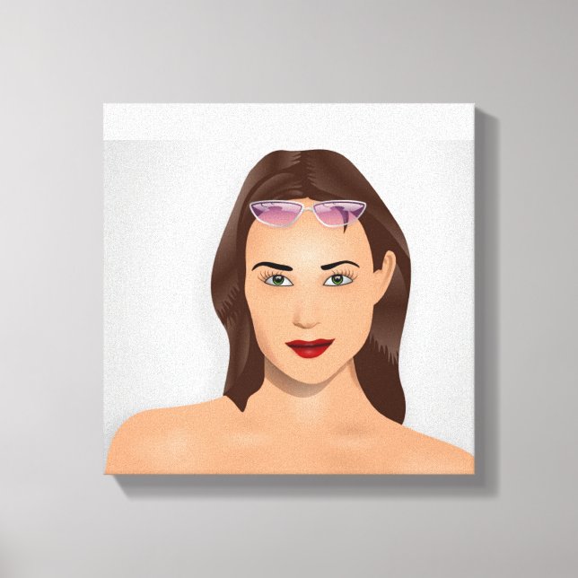 SUMMER GIRL WEARING PURPLE SUNGLASSES ON HER HEAD CANVAS PRINT (Front)