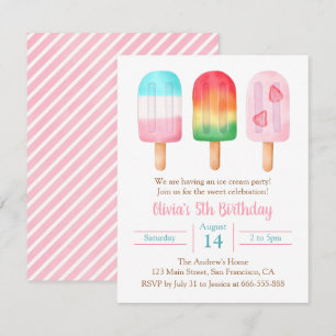 Summer Girls Birthday, Sweet Ice Cream Party Invitation