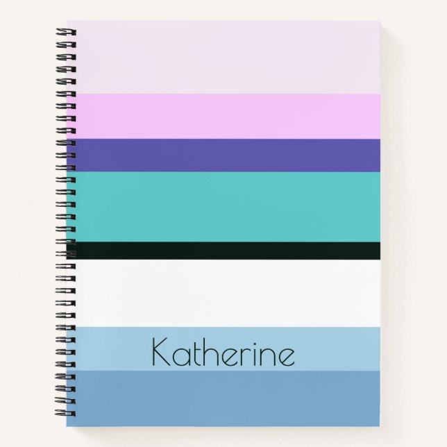 Summer girly mermaid inspired stripe colourful notebook (Front)