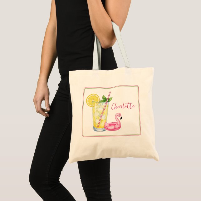 Summer Glass of Lemonade With Flamingo Pool Float Tote Bag (Front (Product))