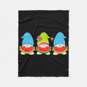 Summer Gnome Eating A Watermelon Gnomes Christmas Fleece Blanket