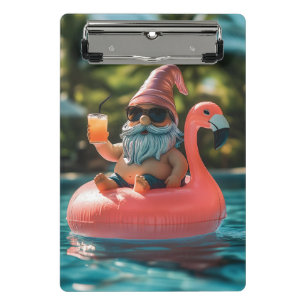 Summer Gnome in Sunglasses on Flamingo Float Mini Clipboard