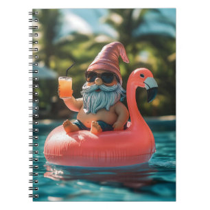 Summer Gnome in Sunglasses on Flamingo Float Notebook