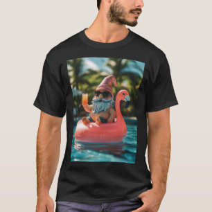 Summer Gnome in Sunglasses on Flamingo Float T-Shirt