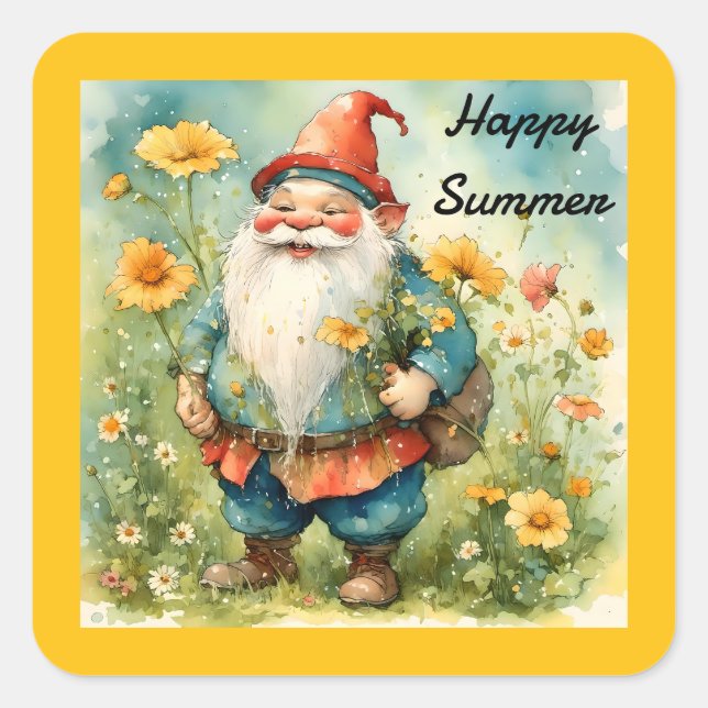  Summer Gnome Square Sticker (Front)