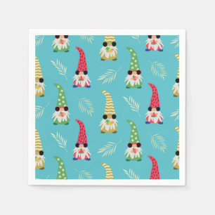 Summer gnomes holding fruits on Blue Pattern Napkin