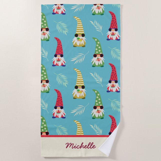 Summer Gnomes Holding Fruits Pattern Custom  Beach Towel (Front)