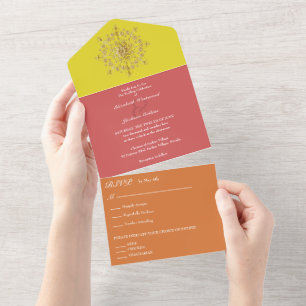 Summer Gold Mandala Wedding All In One Invitation