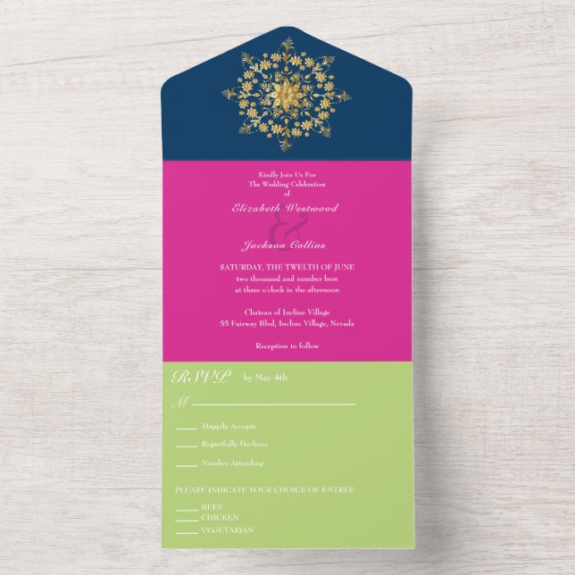 Summer Gold Mandala Wedding All In One Invitation (Inside)