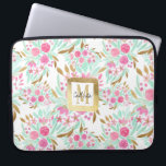 Summer Gold Pink Teal Watercolor Flowers Pattern Laptop Sleeve<br><div class="desc">This elegant and modern floral pattern is perfect for the girly girl. It features hand-painted pink, faux printed gold, and teal green flowers in leaves on top of a simple white background. It's pretty, chic, artsy, unique, and original; the perfect design for the summer and spring seasons. Enjoy this hand-painted...</div>