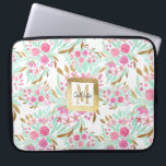 Summer Gold Pink Teal Watercolor Flowers Pattern Laptop Sleeve<br><div class="desc">This elegant and modern floral pattern is perfect for the girly girl. It features hand-painted pink, faux printed gold, and teal green flowers in leaves on top of a simple white background. It's pretty, chic, artsy, unique, and original; the perfect design for the summer and spring seasons. Enjoy this hand-painted...</div>