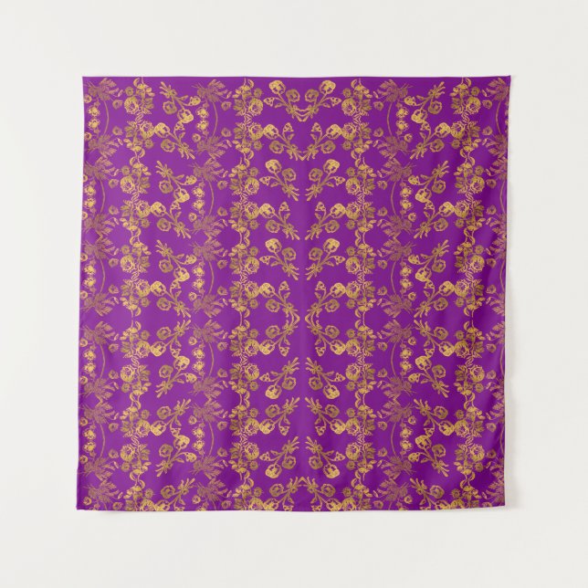 Summer Golden Glitter Falling Flowers pattern Tapestry (Front)