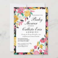 Summer Golden Pink Floral Watercolor Baby Shower