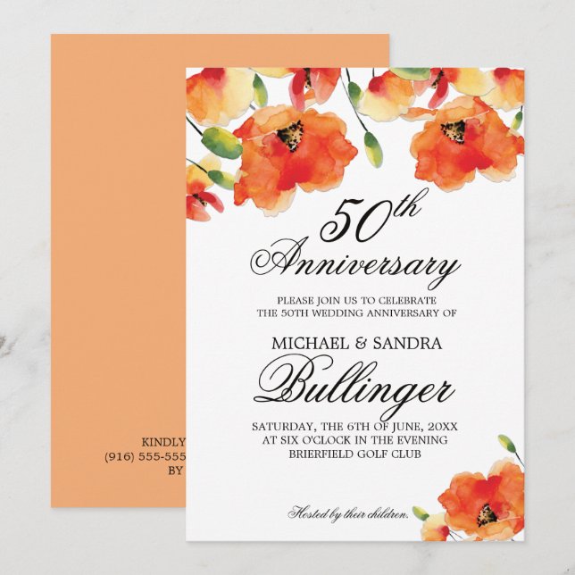 Summer Golden Poppy Anniversary Invitation (Front/Back)