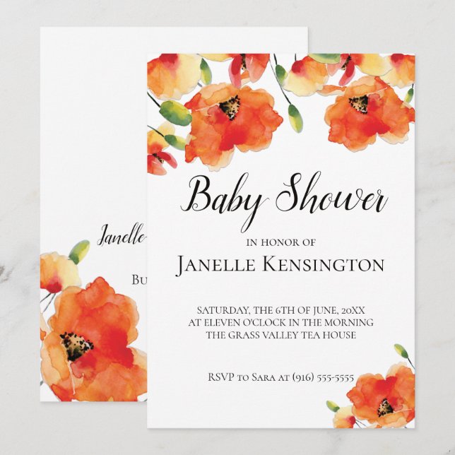 Summer Golden Poppy Baby Shower Invitation (Front/Back)