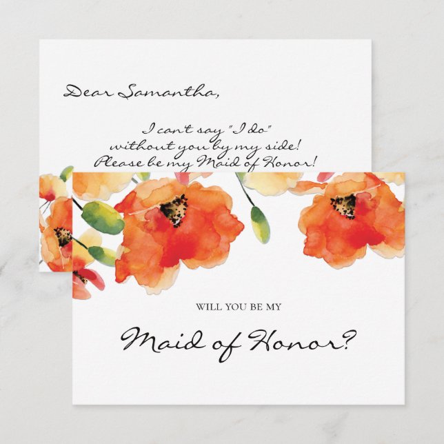 Summer Golden Poppy Bridesmaid Maid of Honour Invitation (Front/Back)