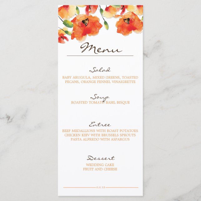 Summer Golden Poppy Wedding Menu (Front)