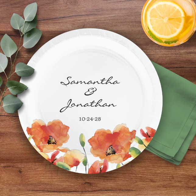 Summer Golden Poppy Wedding Paper Plate (Summer Golden Poppy Wedding Paper Plates)