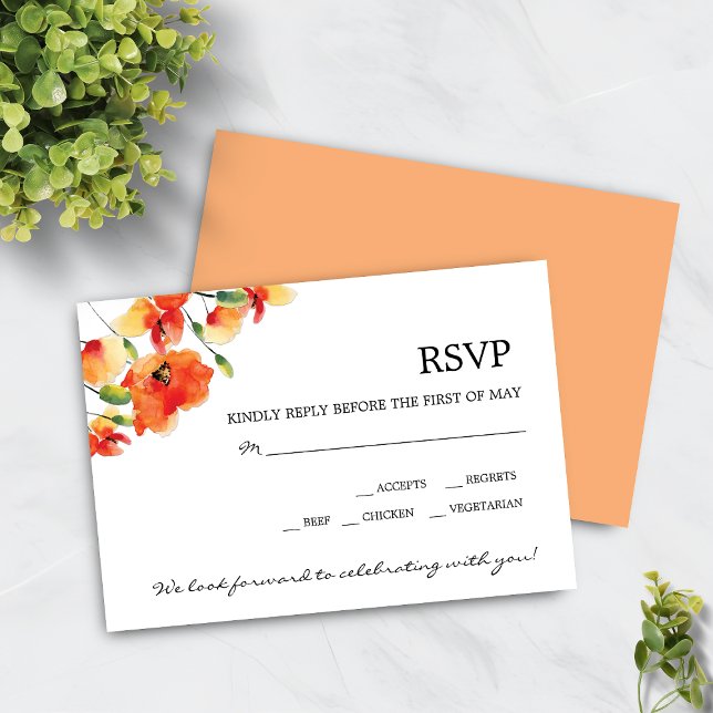 Summer Golden Poppy Wedding RSVP Card (Summer Golden Poppy Wedding RSVP Card)