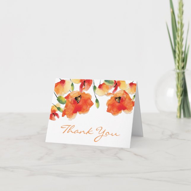 Summer Golden Poppy Wedding Thank You Card (Front)