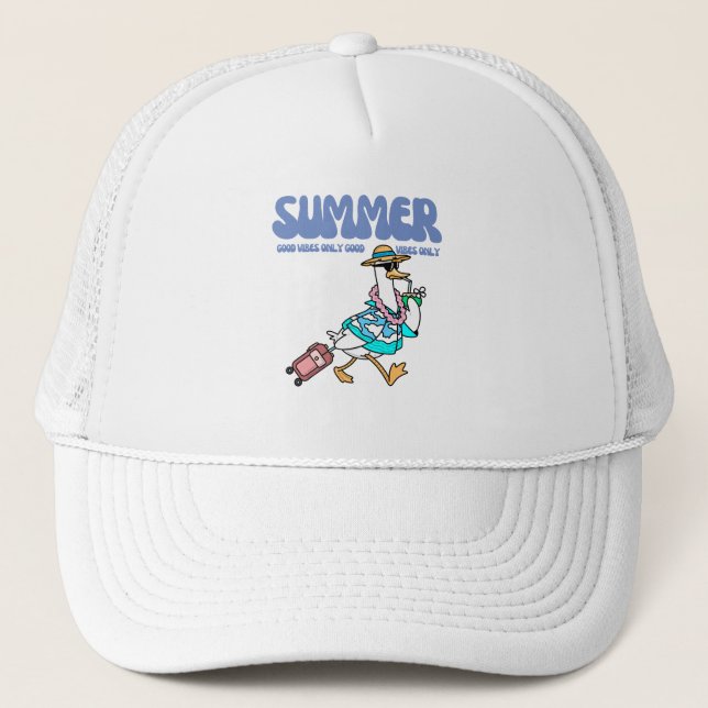 Summer Good Vibes Duck Vacation Art Trucker Hat (Front)
