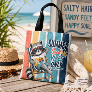Summer good vibes only racoon tote bag