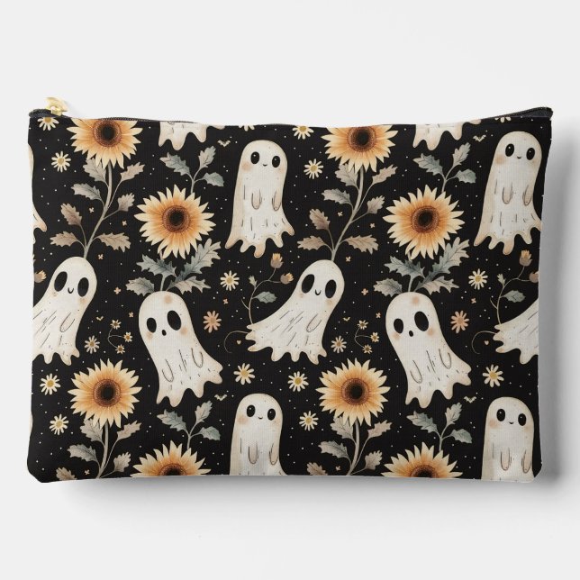 Summer Goth Ghosts and Sunflowers Spooky Accessory Pouch (Front)