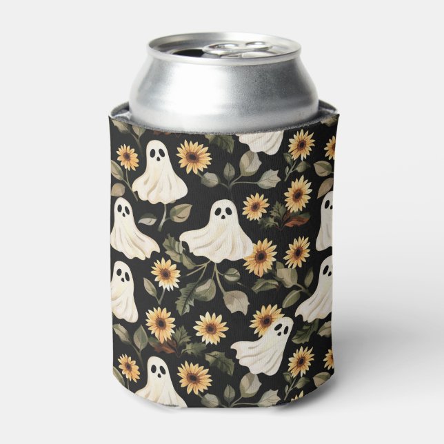 Summer Goth Ghosts and Sunflowers Spooky Can Cooler (Can Front)
