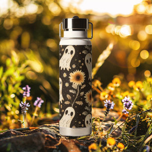 Summer Goth Ghosts and Sunflowers Spooky Water Bottle