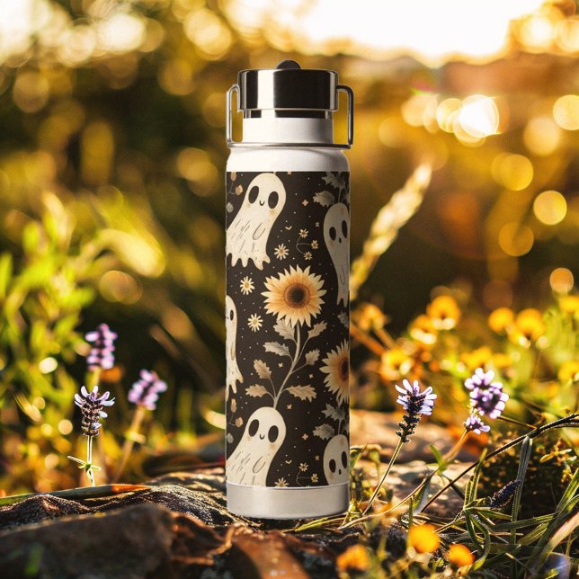 Summer Goth Ghosts and Sunflowers Spooky Water Bottle (Creator Uploaded)