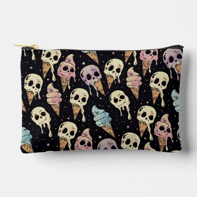 Summer Goth Skulls Ice Cream Spooky Accessory Pouch (Front)