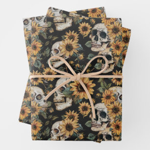Summer Goth Skulls & Sunflowers Wrapping Paper Sheet